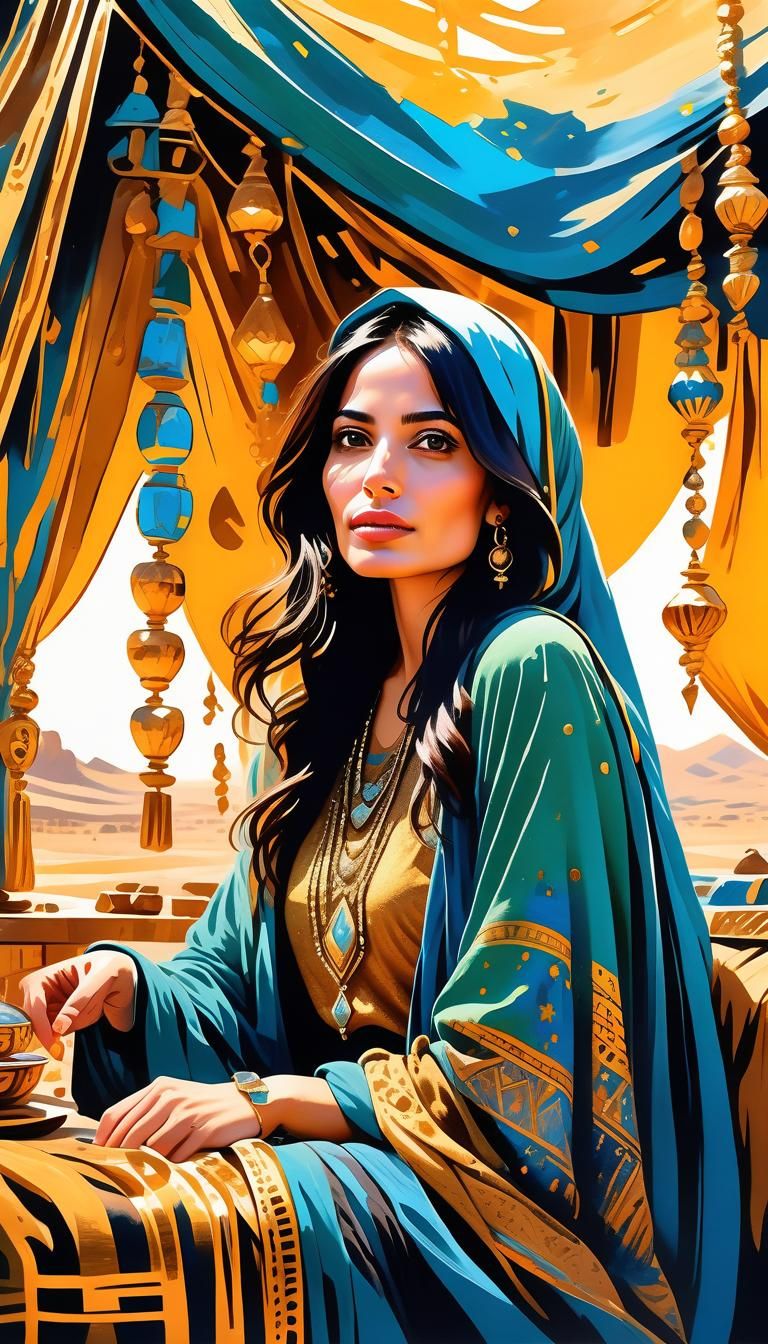 An Arab woman inside a tent.