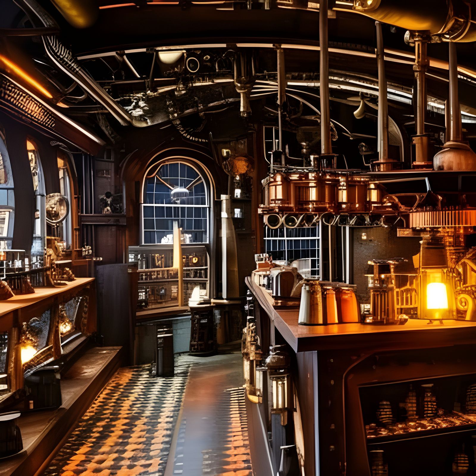 Interior bar view of steampunk cafe