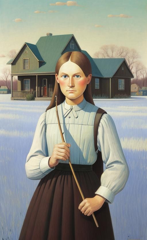 Grant Wood style painting