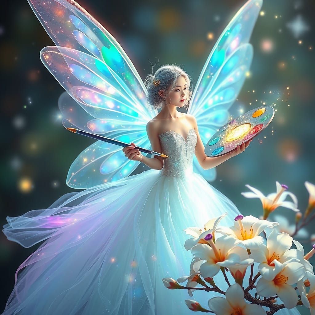 Ethereal Fairy Paints Aurora Blossoms in Iridescent Cosmic H...