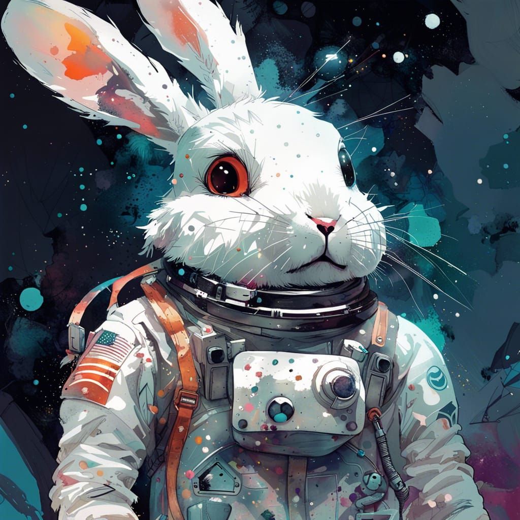 adorable anthropomorphic bunny astronaut : 