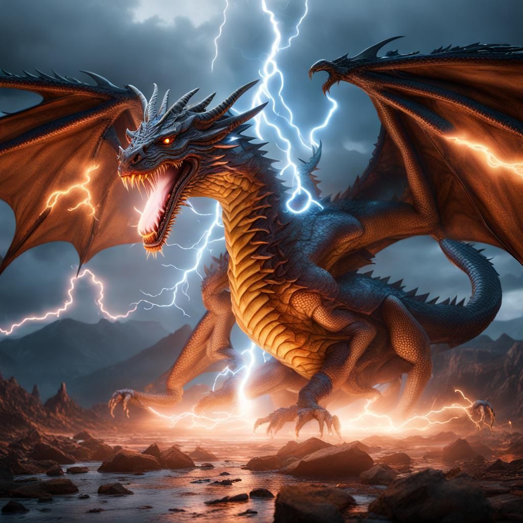 lightning bolt hitting a dragon - AI Generated Artwork - NightCafe Creator