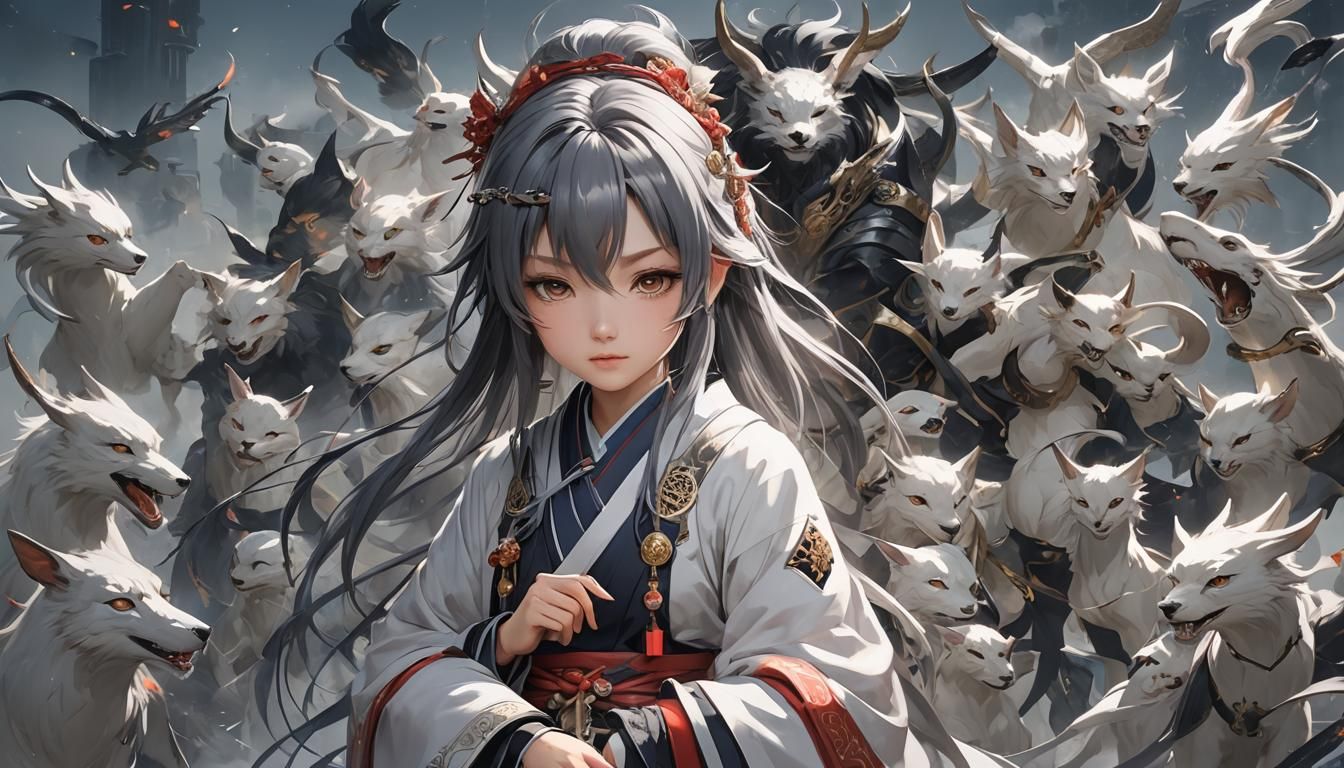 Anime Girl with Mythical Creatures in 3D