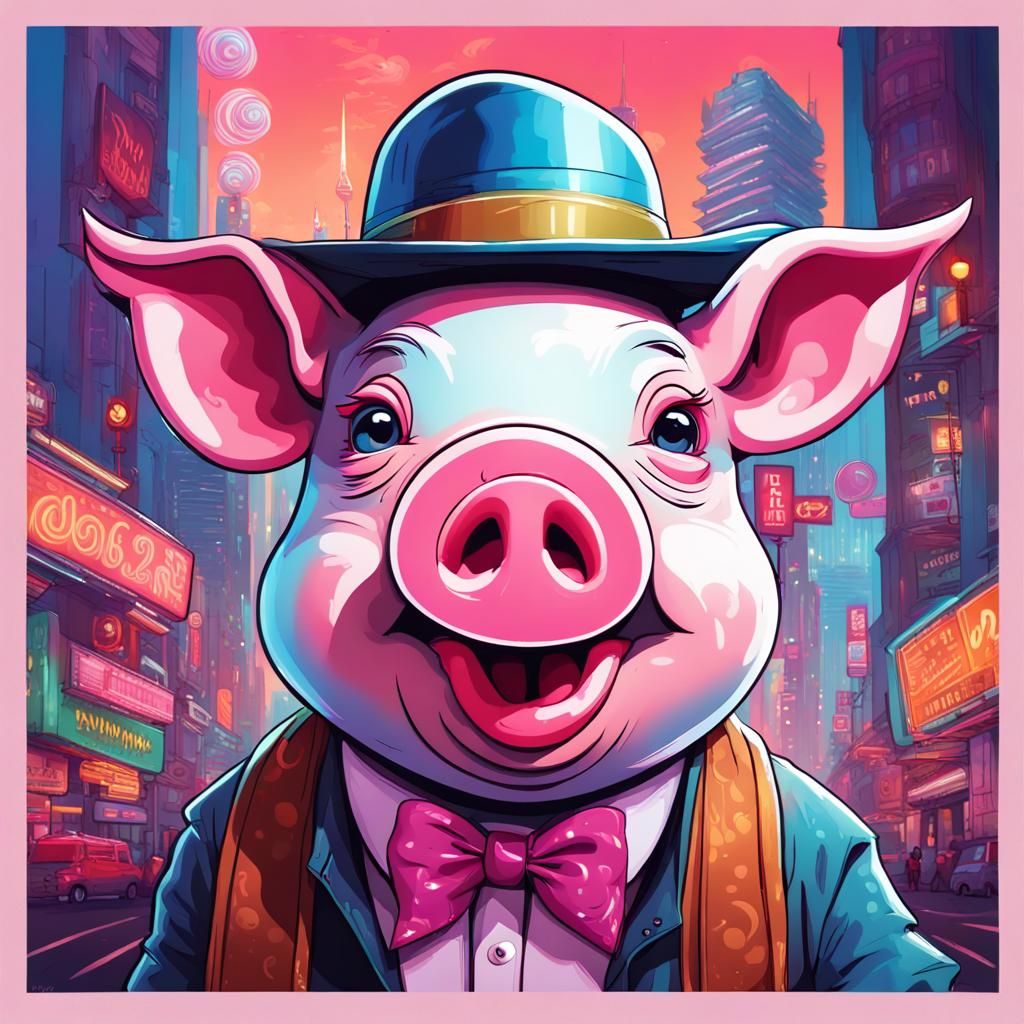 A charismatic pig cartoon face, exuding charm with its detailed ...