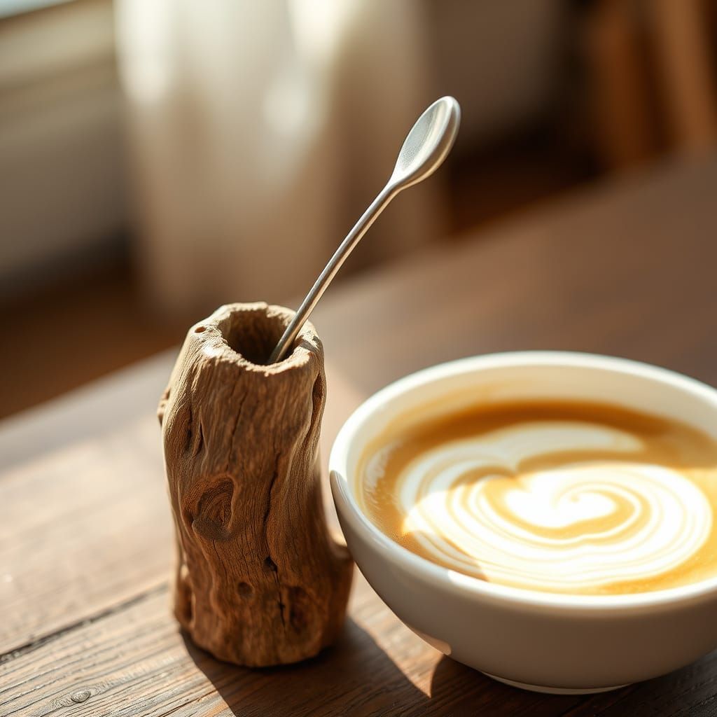 Whimsical Wooden Milk Frother in Warm Light