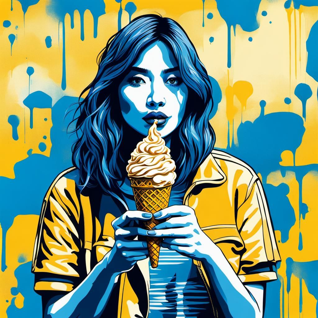 A girl with ice cream in the hand