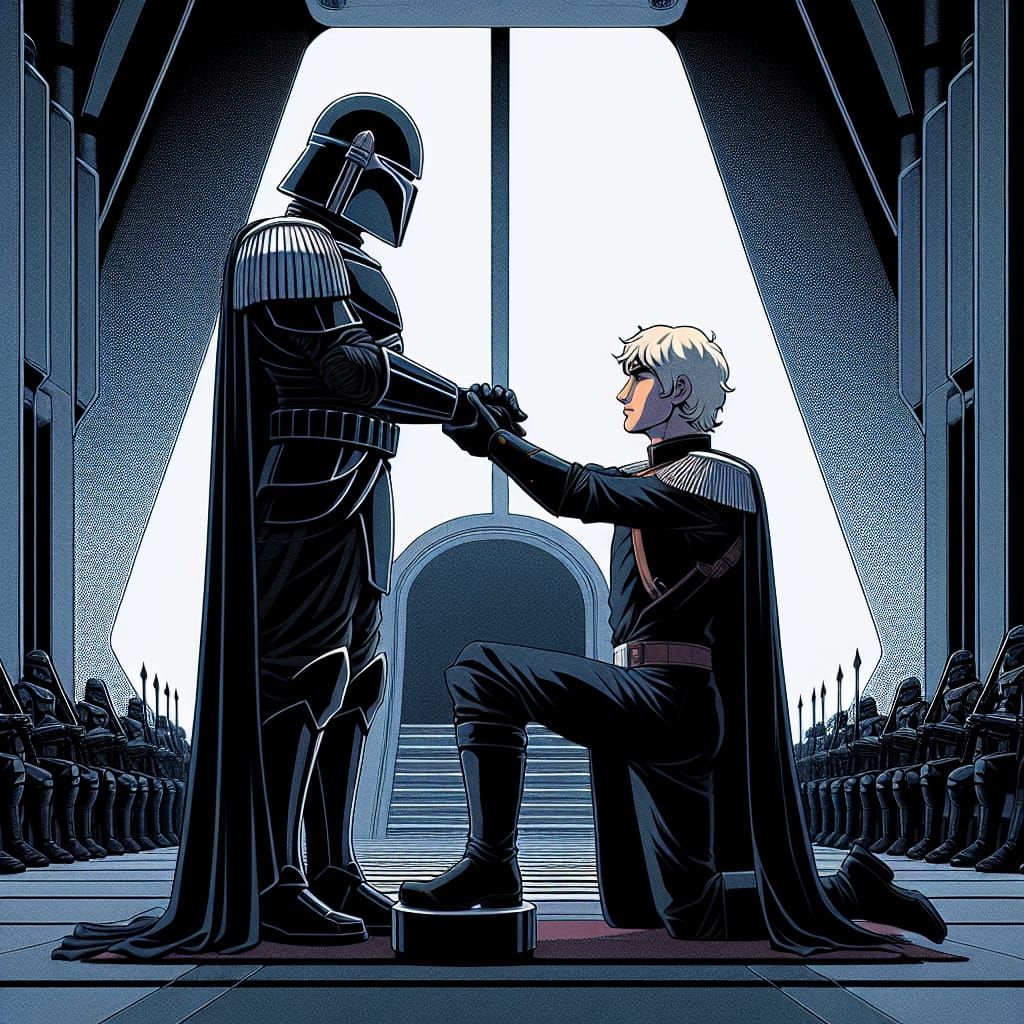 darth vader standing over kneeling luke skywalker return of jedi, being ...