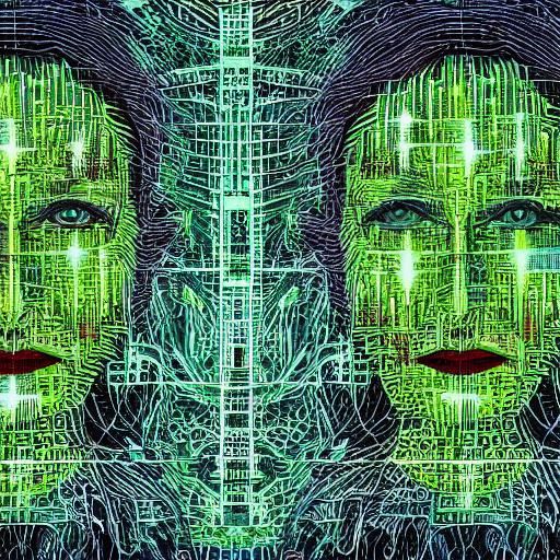 Split Portrait: Woman and CT Scan in Dreamcode Style
