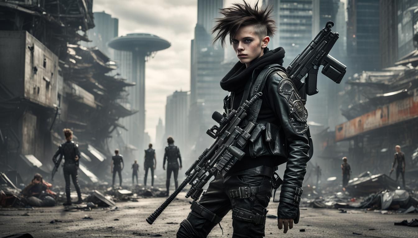 Punk warrior boy and Alien Invasion
