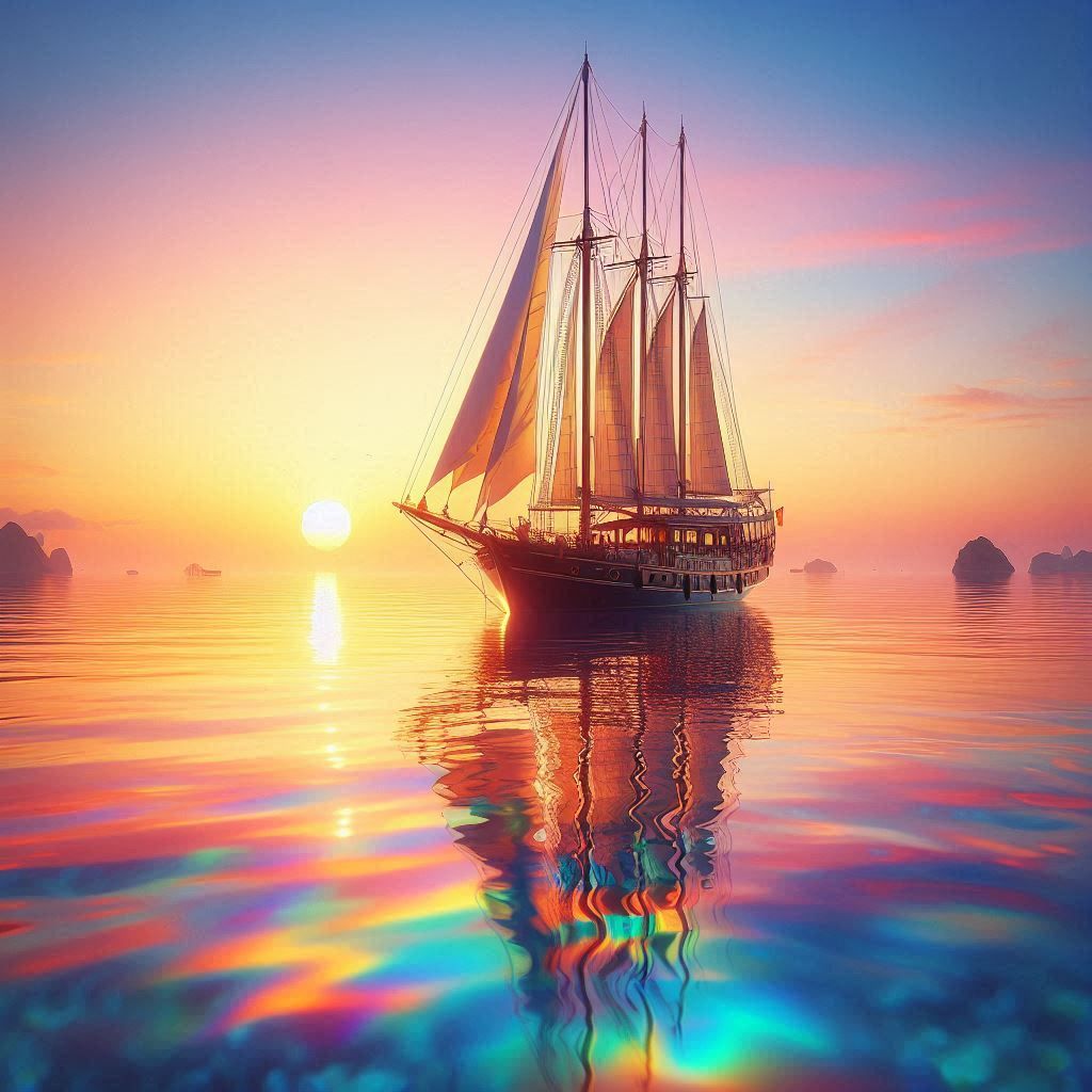 Sailboat on rainbow water  by @Piboulou 