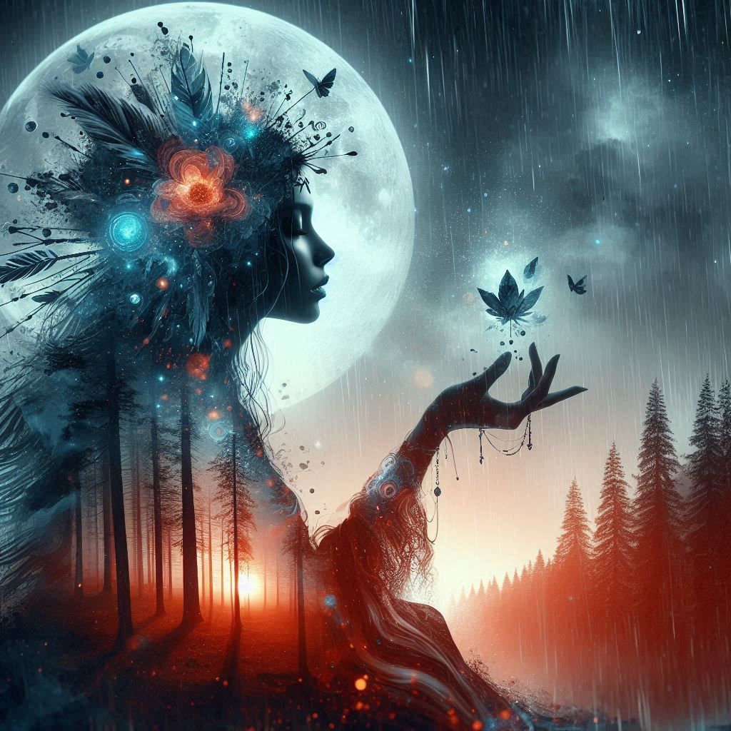 double exposure beautiful fantasy DALL-E 3 portrait landscap...