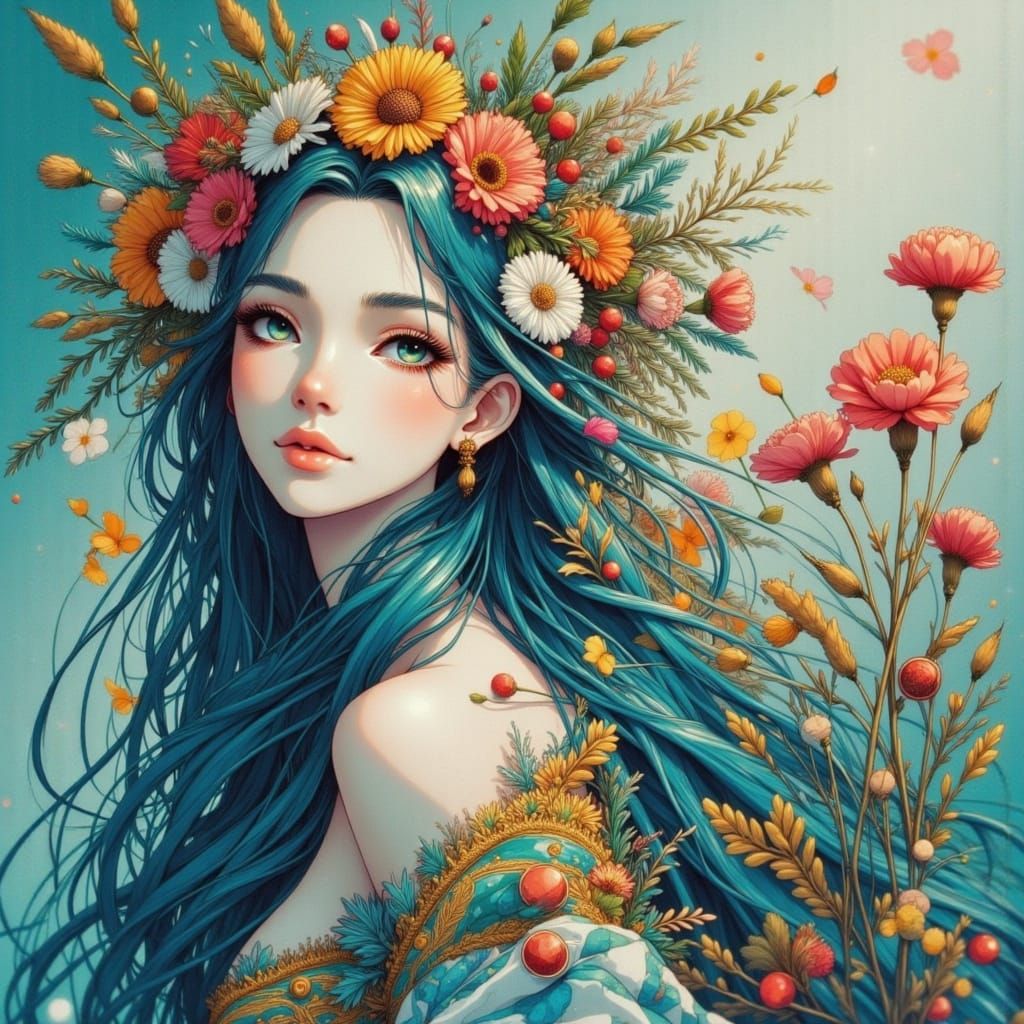 Nature goddess in Klimt style <lora:Earth and anime:1.0> 