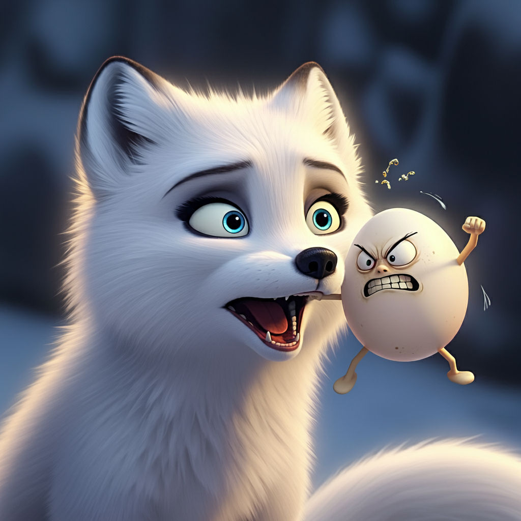 Surprised egg stealing fox meets an angry egg!