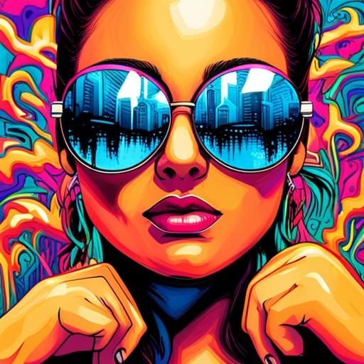Hot Brunette Female wearing Blue Mirrored Sunglasses in the ...