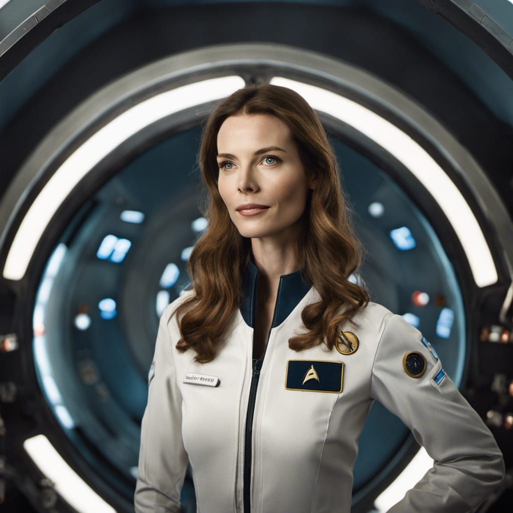 Saffron Burrows in Star Trek uniform aboard space station - AI ...