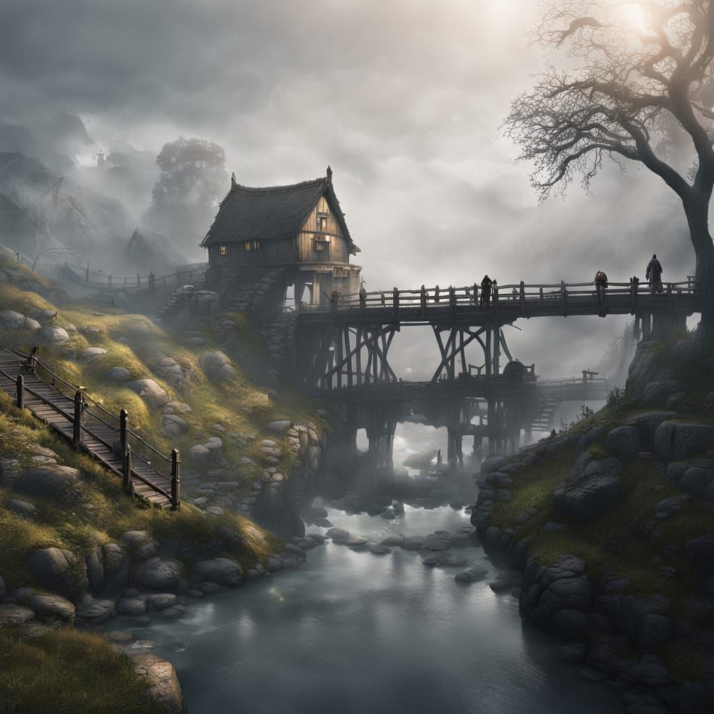 Foggy in small settlement 