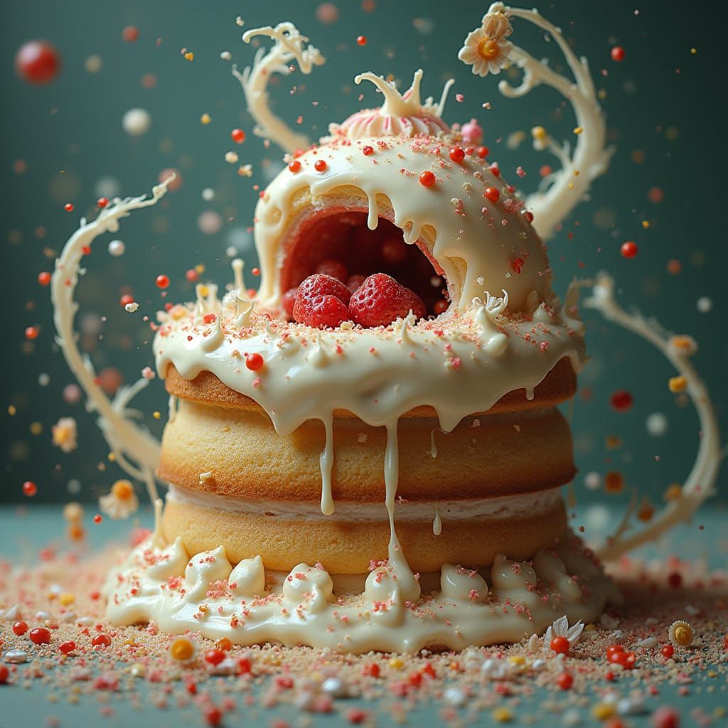 Cake Devours Itself in Whimsical Surrealism