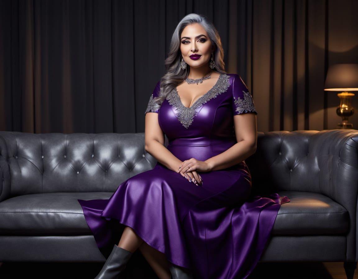 Elegant Gothic Beauty in Modest Purple Dress