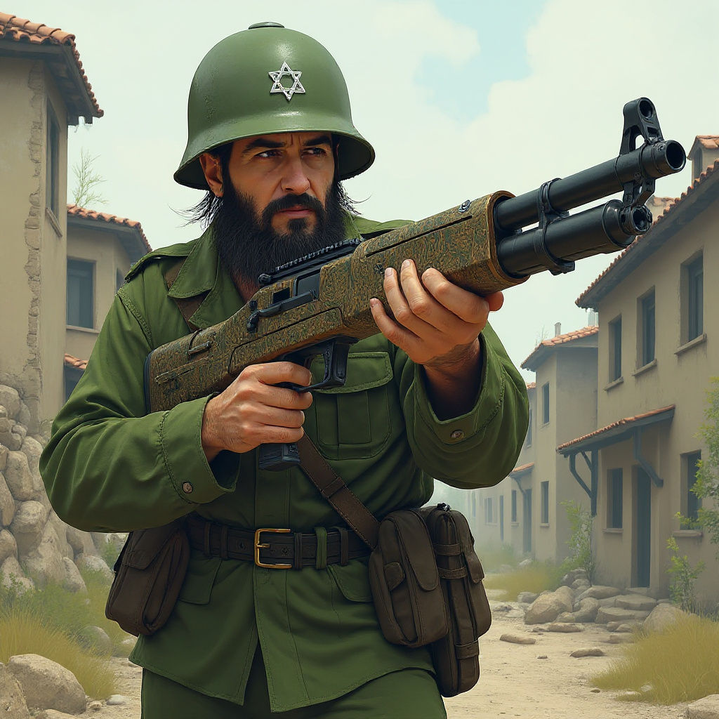 Jewish Soldier Aims Four Species Rifle
