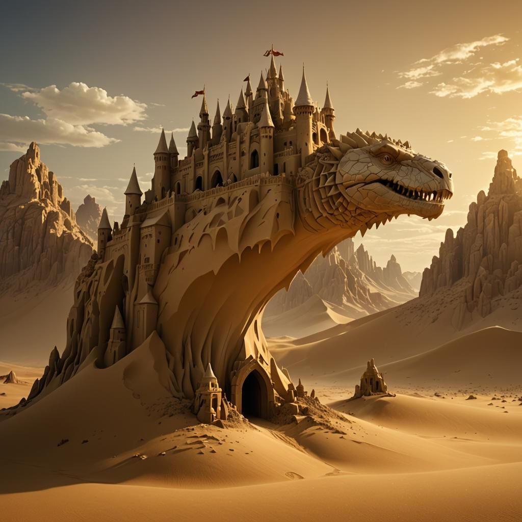Lizard sand castle in a desert   by @ArtColai