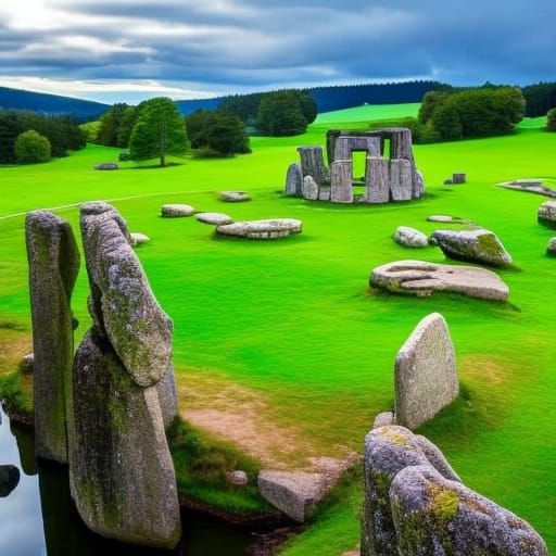 Stonehenge in the style of Pauline Baynes