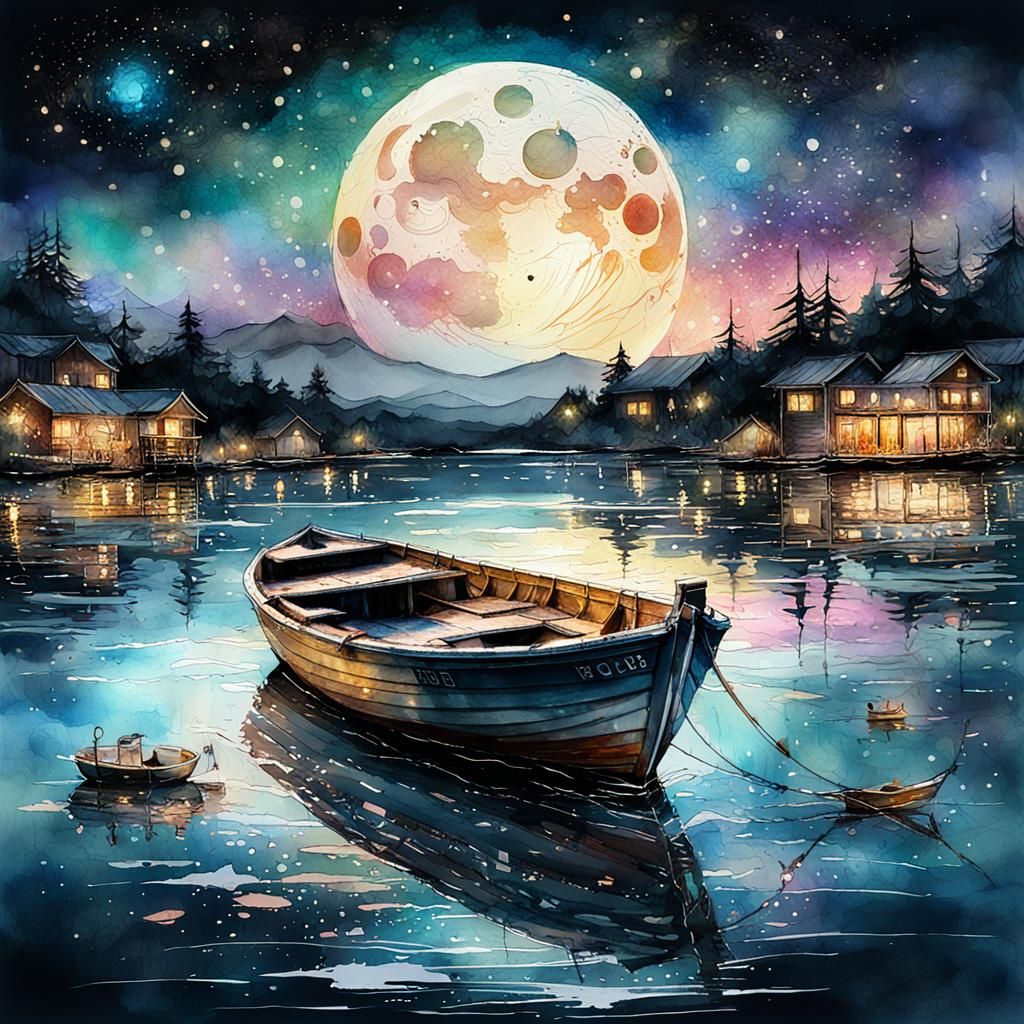 Watercolor Beautiful boat   by @pink flower