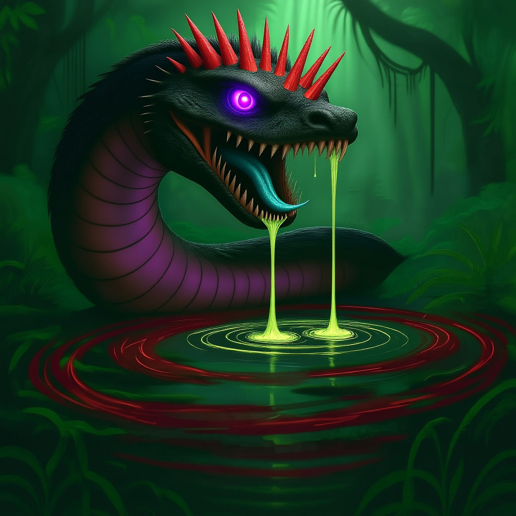 giant snake with venom coming out of its fangs