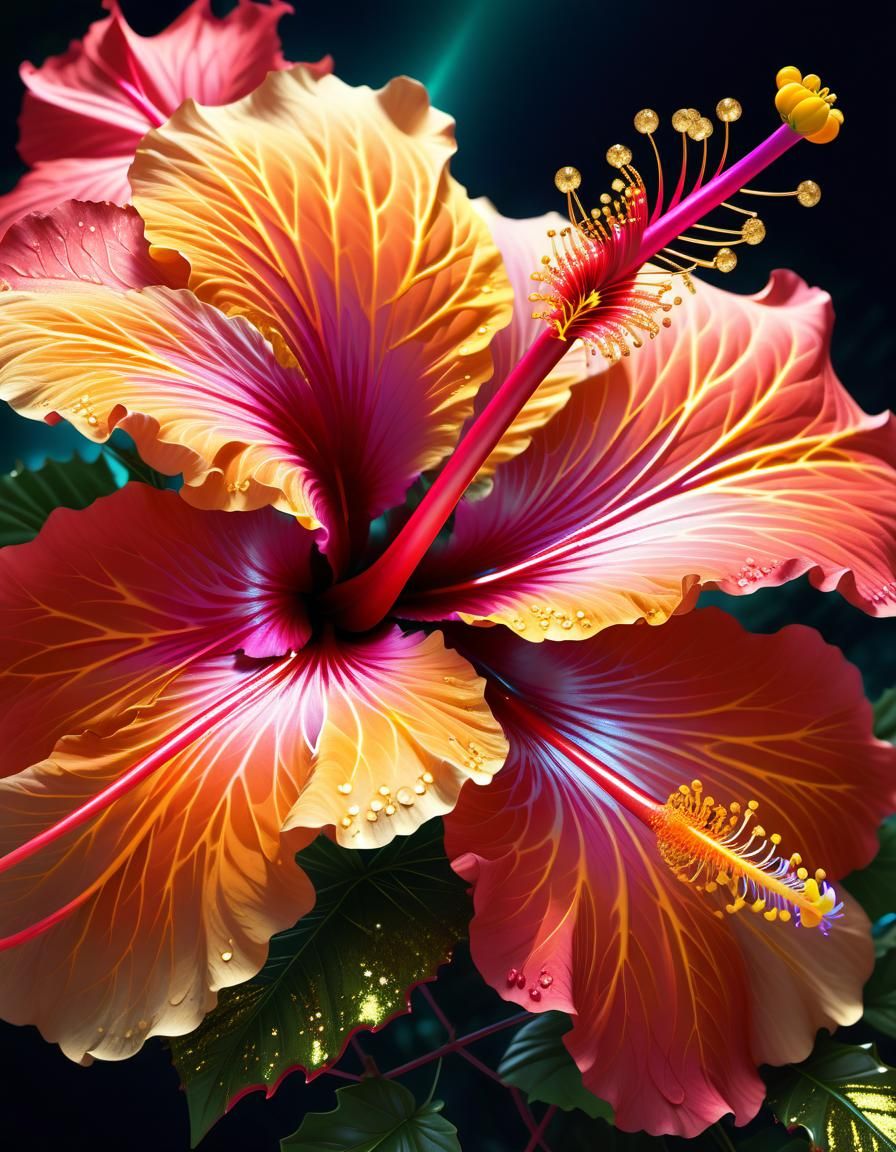 AR3x4-Most Beautiful Hibiscus flower with complementary colo...