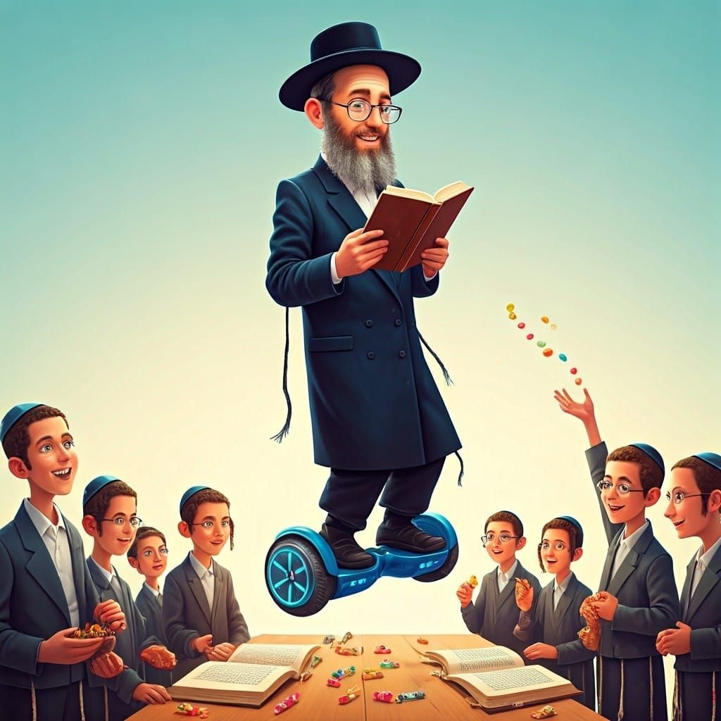 Haredi Jewish Man Soars on Hoverboard, Surrounded by Joyful ...