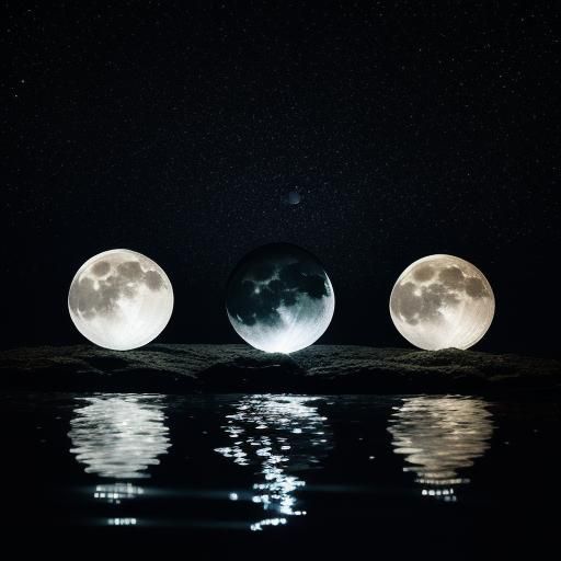 moon three goddess, moonlight,  moon reflected in water,