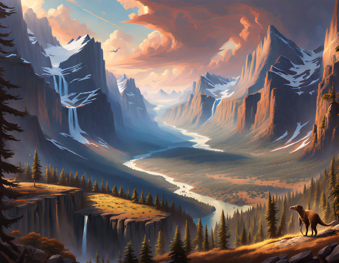 Noon, Jurassic, Glacier, Canyon, Highly populated, Brown Sky...