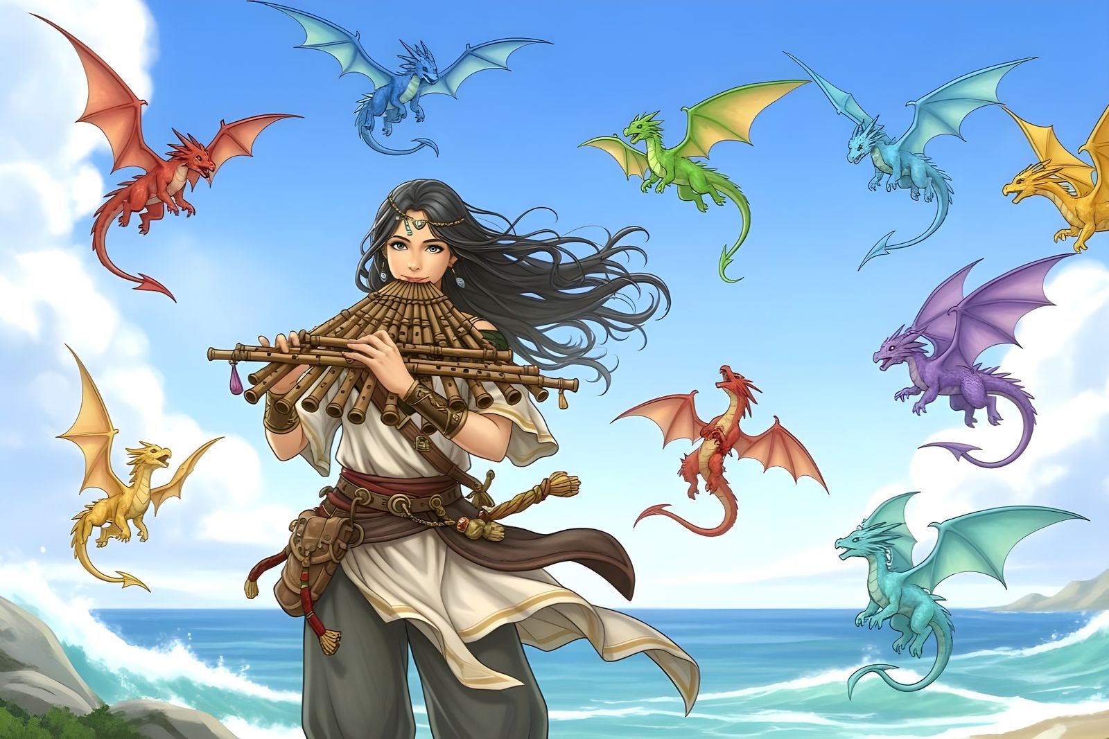 Menolly making music with her clutch of small dragons in Dragonsong  by @Gary Murakami