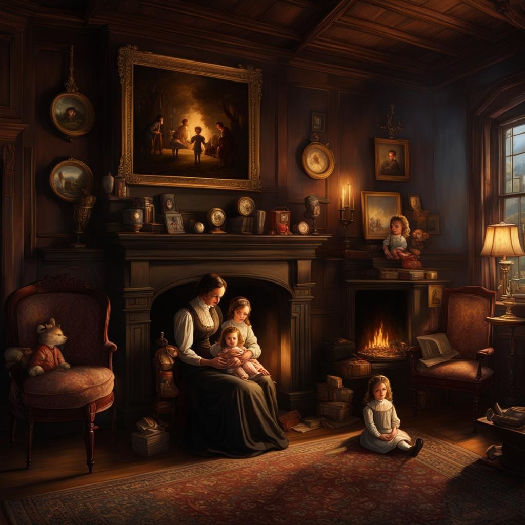 Victorian upstairs family room, with a large prominent paint...