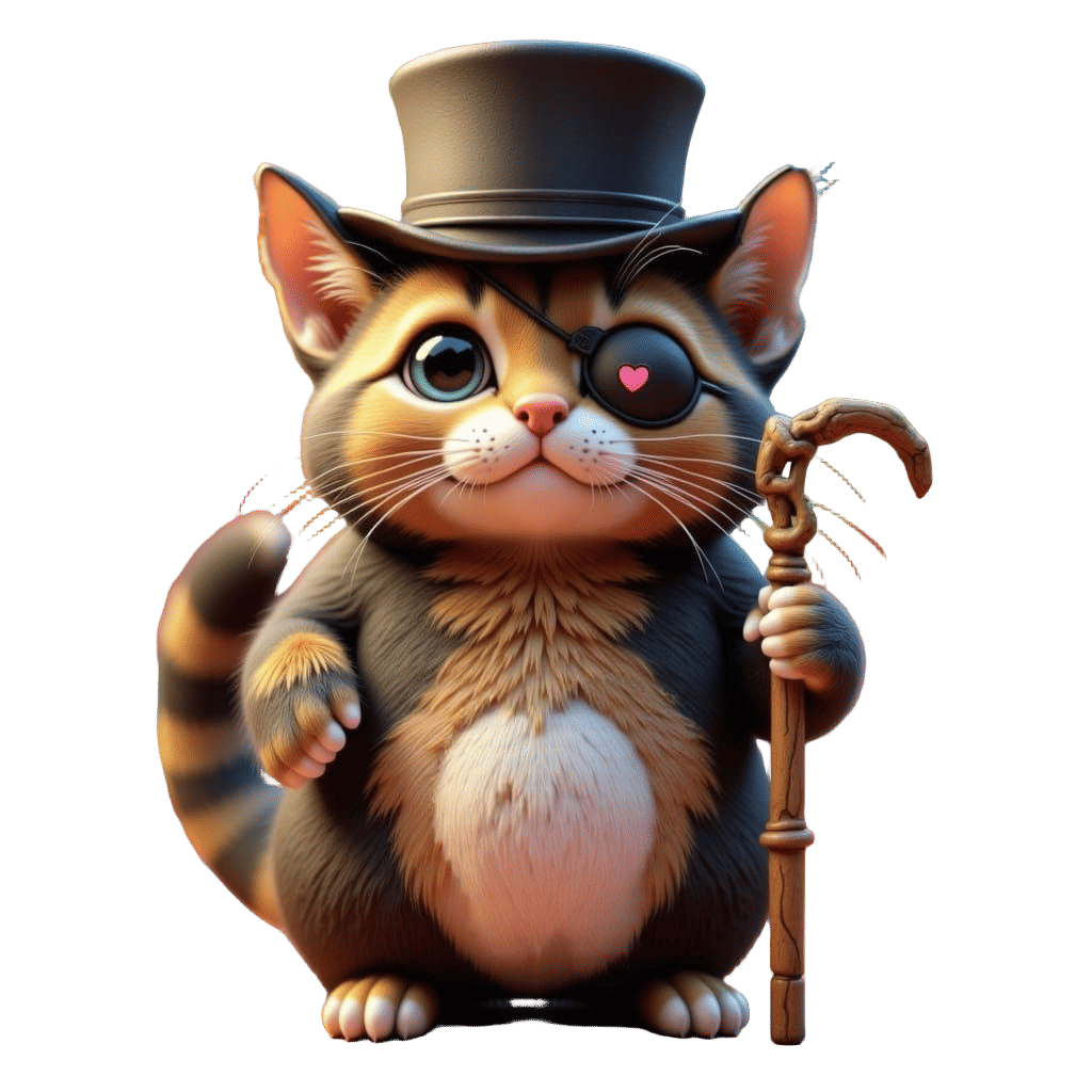 Chubby Tabby Cat Gentleman with Eyepatch in 3D Style