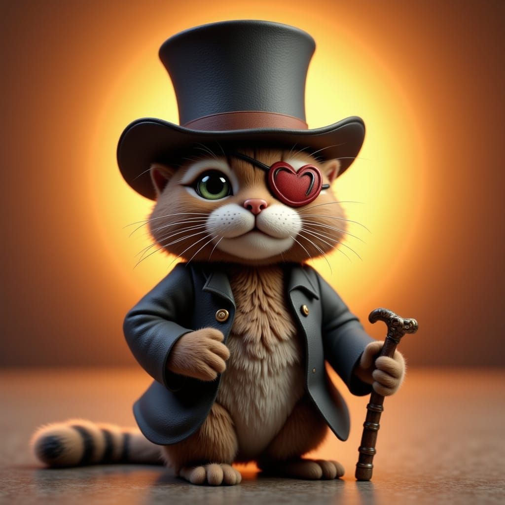 Whimsical Tabby Cat Pirate in 3D Digital Art