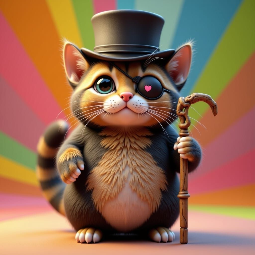 Elderly Tabby Cat Gentleman with Eyepatch in 3D Style