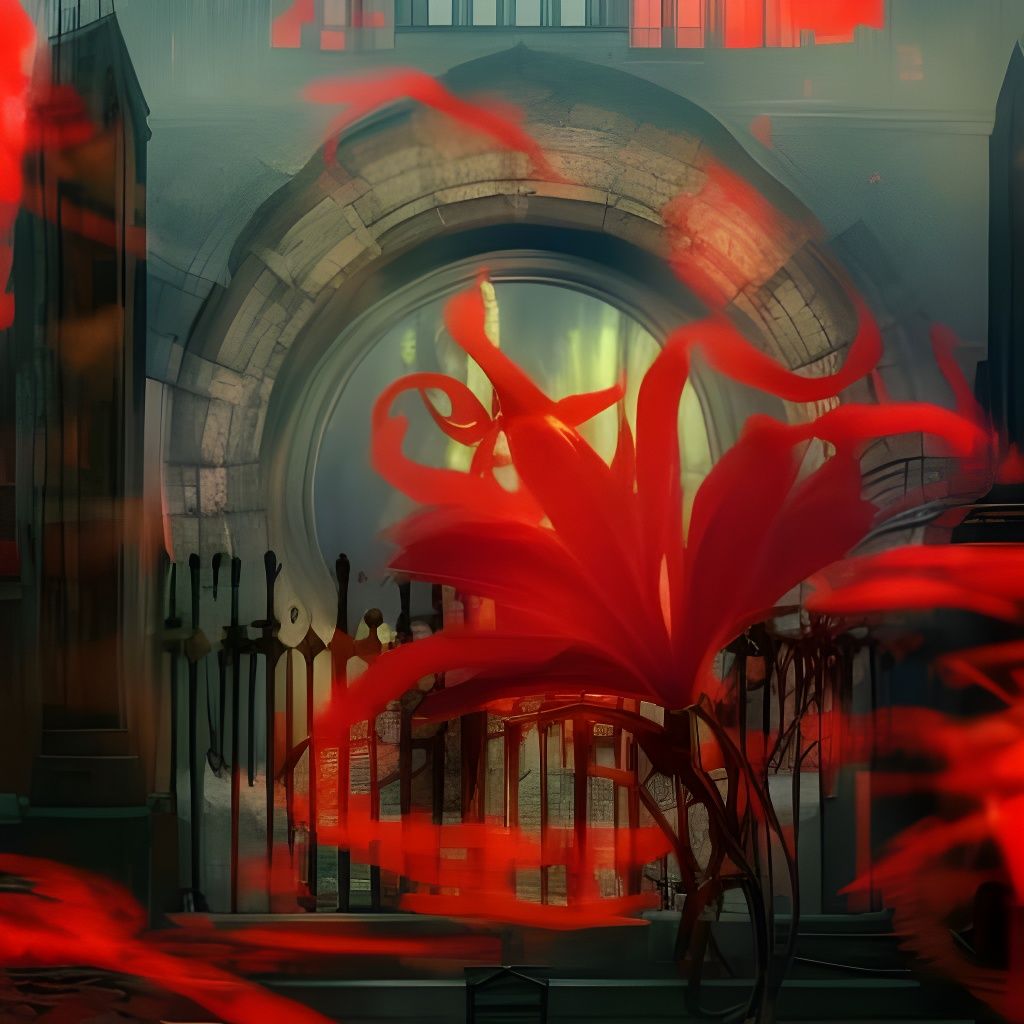 Lycoris radiata in a gothic cemetery a masterpiece, 8k resol...
