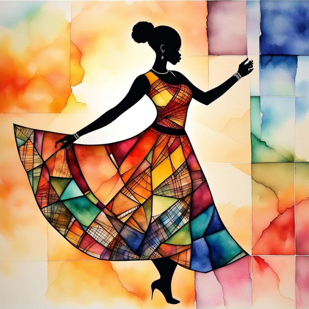 Nigerian dancing queen. Amazing watercolour patchwork, alcoh...