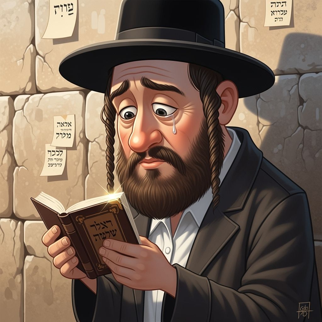 Cartoon Hasidic Man at Western Wall