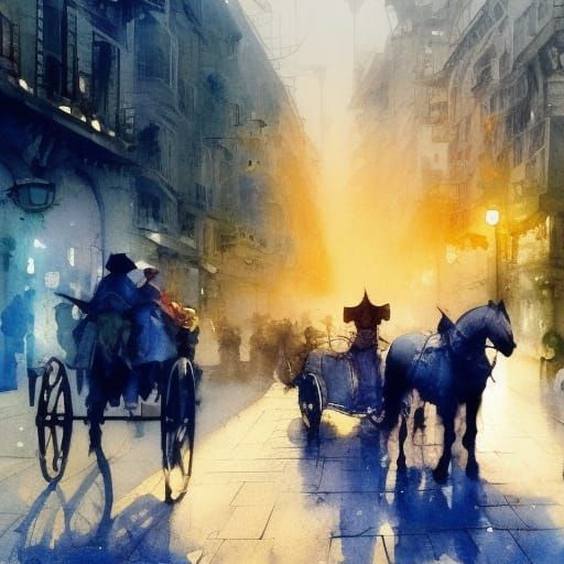evening city :: a beautiful carriage with horses undefined