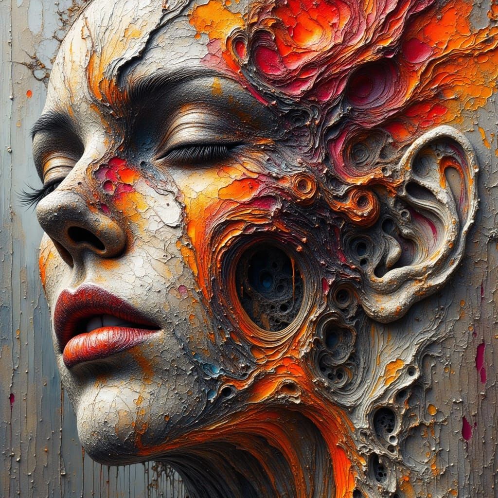 <lora:Ink splatter style:1.0> <lora:PR AlcoholWCGlass:1.0> <lora:Empaste:1.0> <lora:Impax v2:1.0> Brutalist concrete structure bleeding vivi...