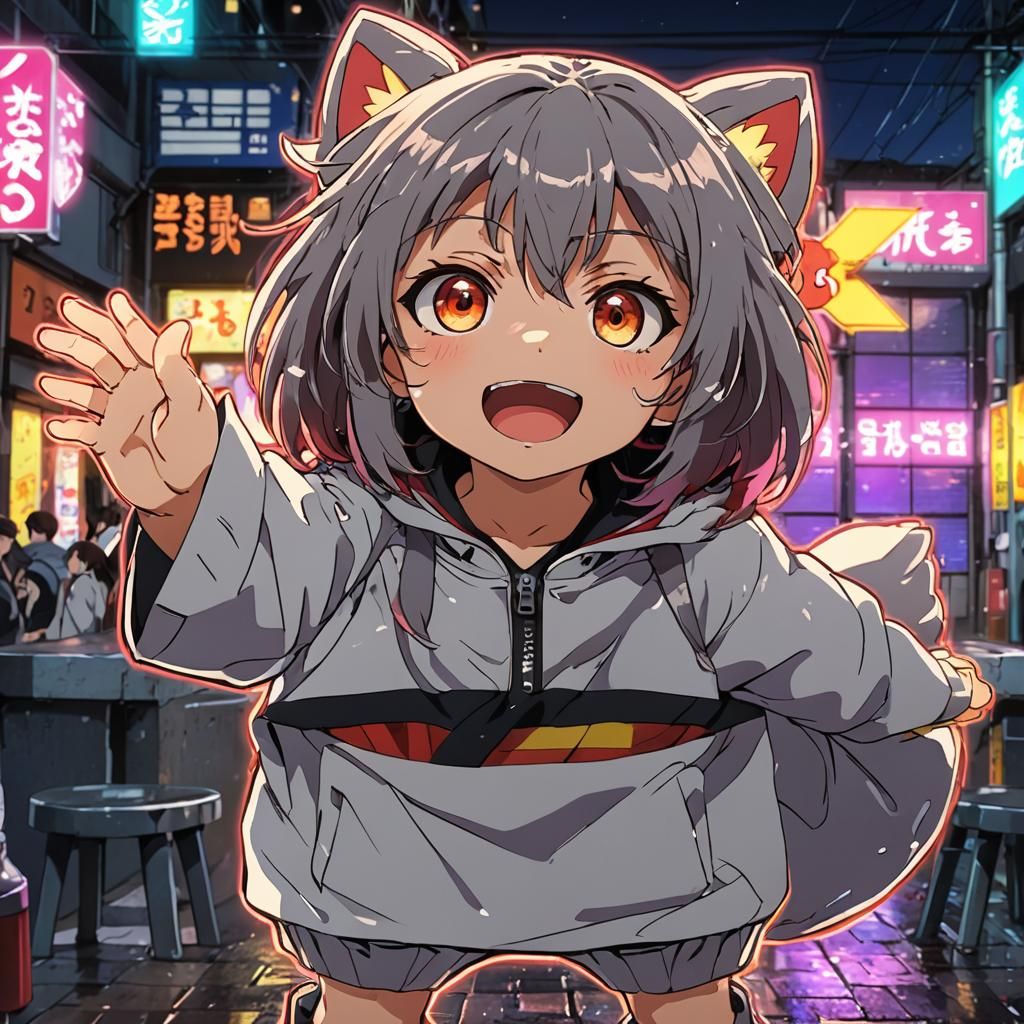 Dynamic Anime Character in City Street: Digital Art