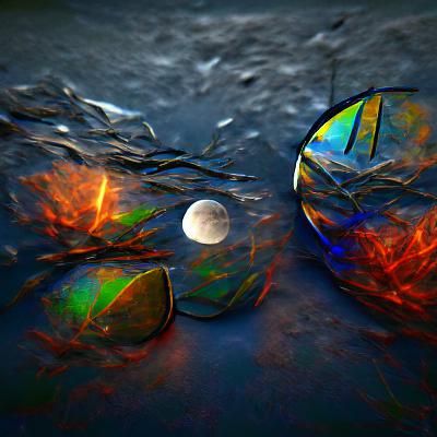 two moons fractured glass reflections 8K 3D beautiful colour...