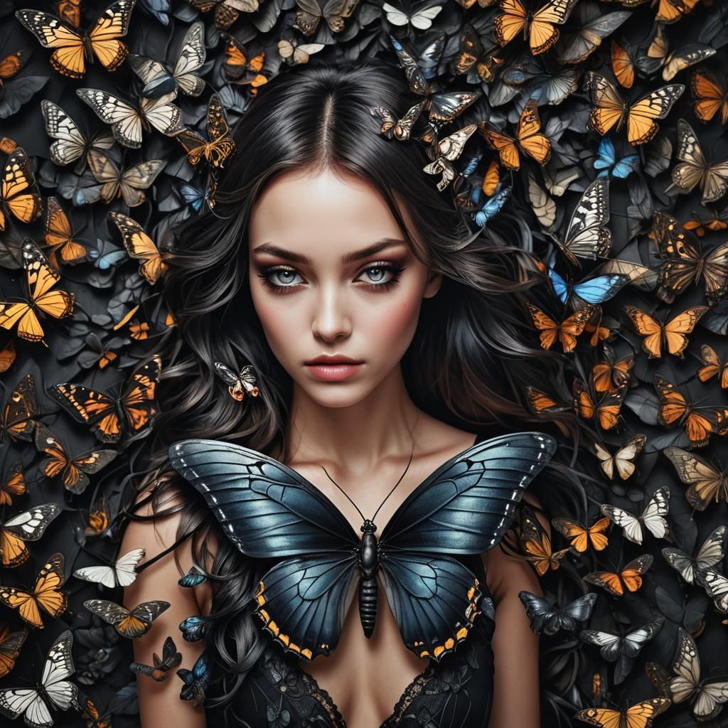 Beautiful woman body of butterfly /black wings