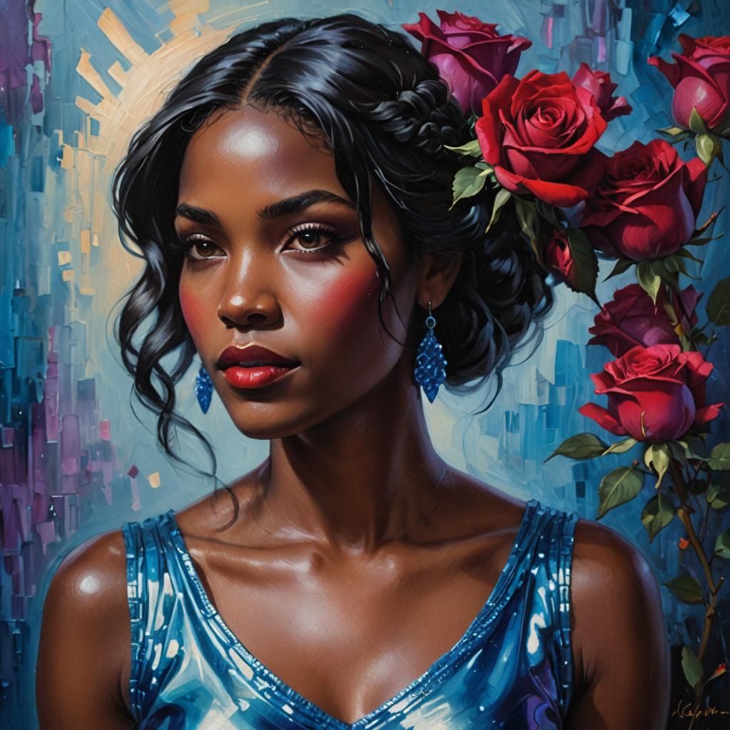 Beautiful Ebony female with Roses