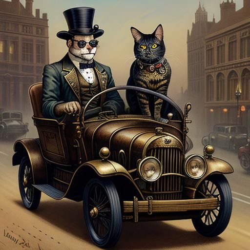 Steampunk cat drivers