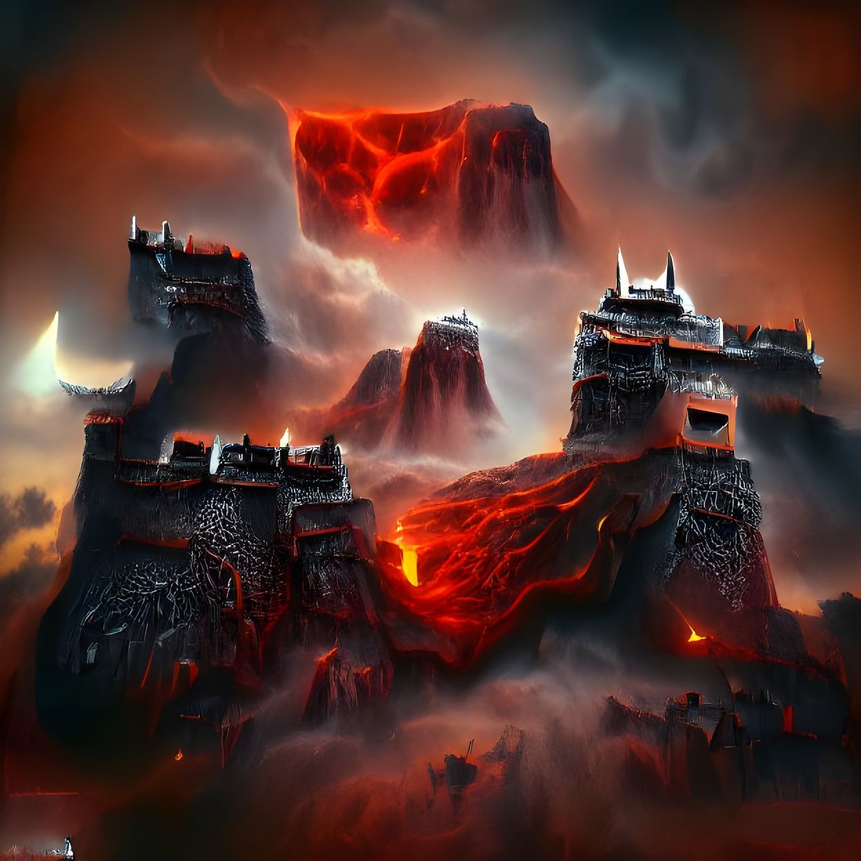Demonic fortress keep surrounded by lava