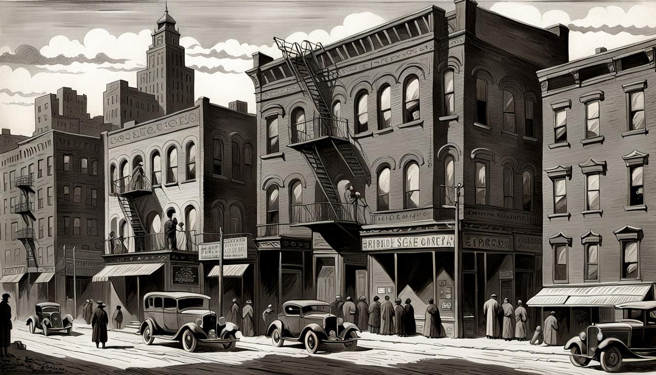 1930s Harlem, in the style of Gerald Brom, James Gurney, Ama...