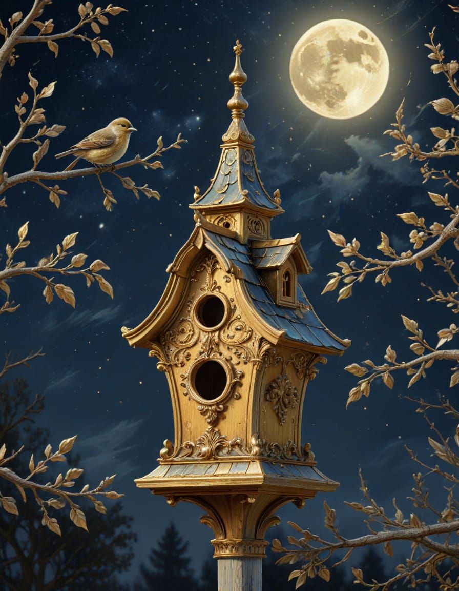 Birdhouse and moon 1  by @KarinaSt