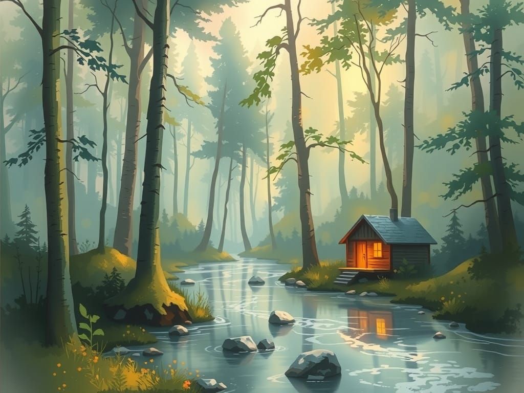 A soft, ethereal watercolor painting with gentle washes of color and blurred edges, creating a sense of serene fluidity. The palette is ligh...